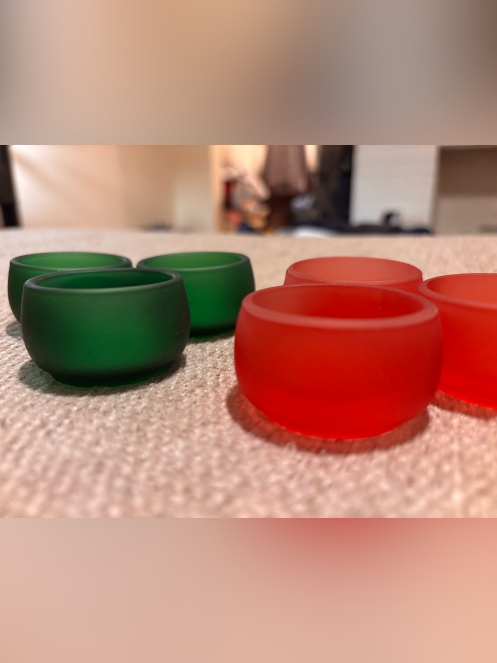 Frosted Bubble Green and Red Tealight Holders Set of 6